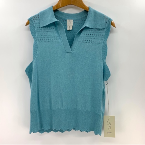 Joie NWT Sky Blue Sleeveless Scalloped Edged Sweater, Medium - Picture 13 of 16